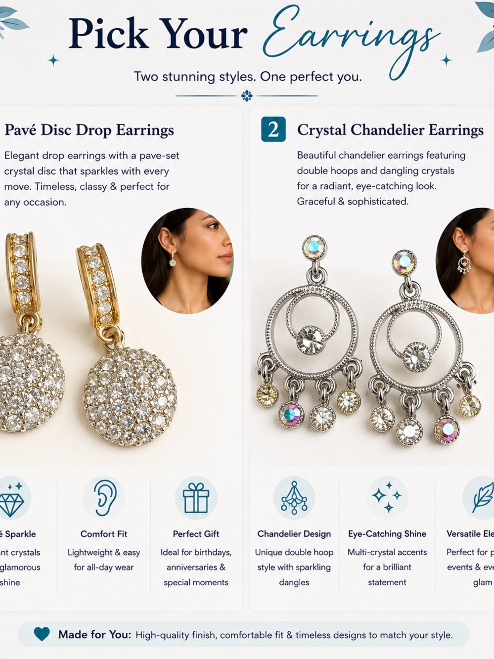 Pavé Disc Drop - Gold Crystal Sparkle OR Cyrstall Chandelier Earrings